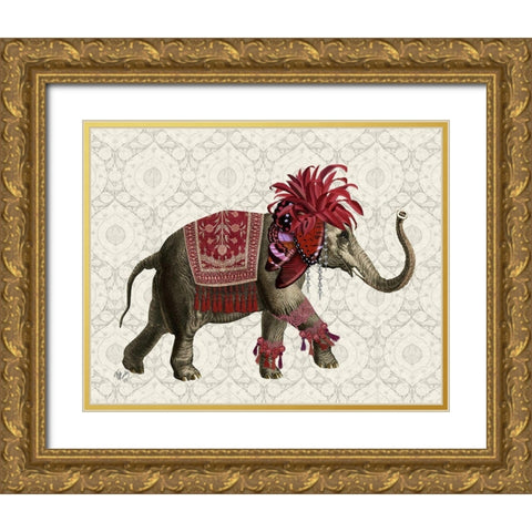 Niraj Elephant, Red Gold Ornate Wood Framed Art Print with Double Matting by Fab Funky