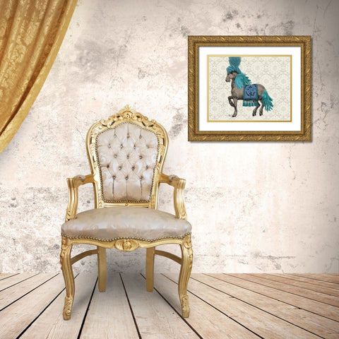 Niraj Horse, Blue Gold Ornate Wood Framed Art Print with Double Matting by Fab Funky