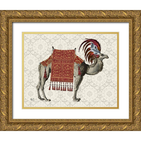 Niraj Camel, Red Gold Ornate Wood Framed Art Print with Double Matting by Fab Funky