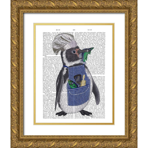 Penguin Chef Book Print Gold Ornate Wood Framed Art Print with Double Matting by Fab Funky
