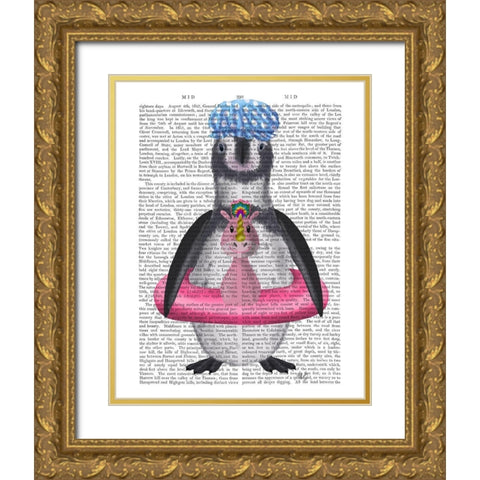 Penguin Unicorn Rubber Ring Book Print Gold Ornate Wood Framed Art Print with Double Matting by Fab Funky