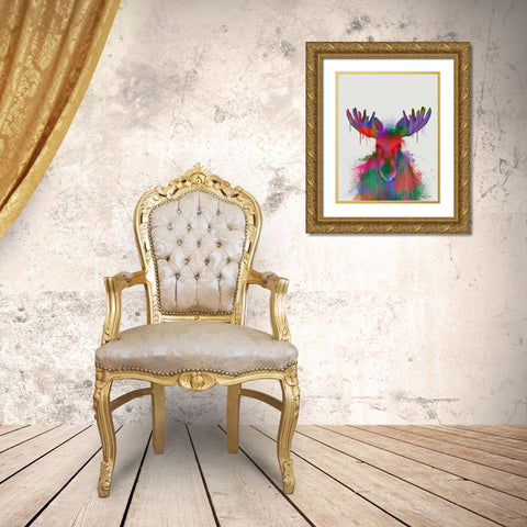 Moose Rainbow Splash Gold Ornate Wood Framed Art Print with Double Matting by Fab Funky