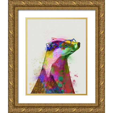 Badger Rainbow Splash 2 Gold Ornate Wood Framed Art Print with Double Matting by Fab Funky