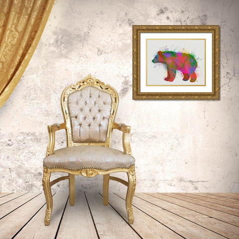 Bear Rainbow Splash 2 Gold Ornate Wood Framed Art Print with Double Matting by Fab Funky