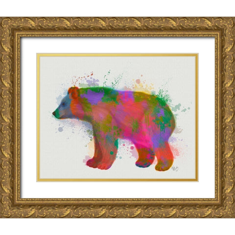 Bear Rainbow Splash 2 Gold Ornate Wood Framed Art Print with Double Matting by Fab Funky