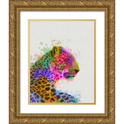 Leopard Rainbow Splash 1 Gold Ornate Wood Framed Art Print with Double Matting by Fab Funky