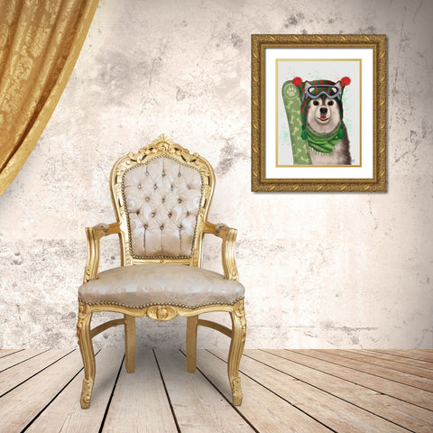 Husky Snowboard Gold Ornate Wood Framed Art Print with Double Matting by Fab Funky
