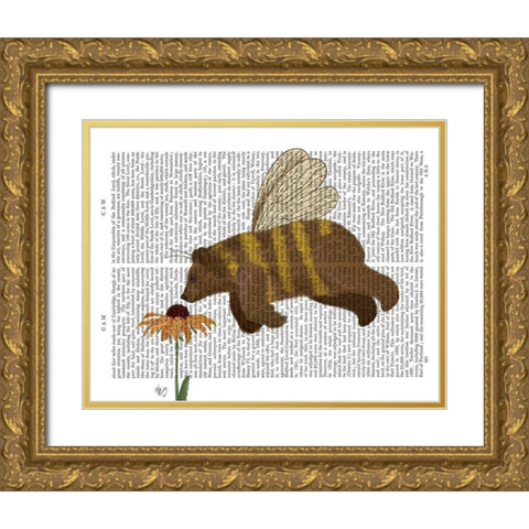 Bear Bee Book Print Gold Ornate Wood Framed Art Print with Double Matting by Fab Funky