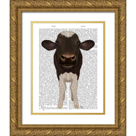 Nosey Cow 2 Book Print Gold Ornate Wood Framed Art Print with Double Matting by Fab Funky