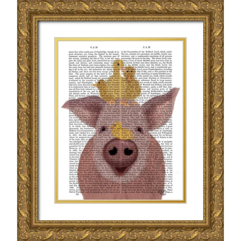 Pig and Ducklings Book Print Gold Ornate Wood Framed Art Print with Double Matting by Fab Funky
