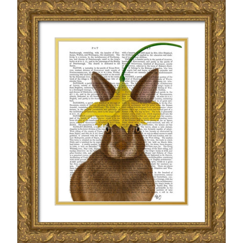 Daffodil Rabbit Book Print Gold Ornate Wood Framed Art Print with Double Matting by Fab Funky