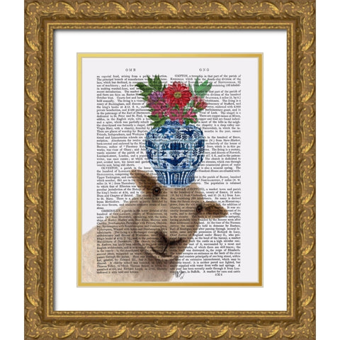 Sheep with Vase of Flowers Book Print Gold Ornate Wood Framed Art Print with Double Matting by Fab Funky