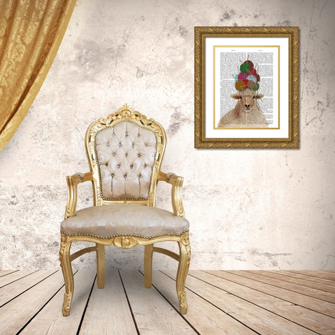 Sheep with Wool Hat, Portrait Book Print Gold Ornate Wood Framed Art Print with Double Matting by Fab Funky