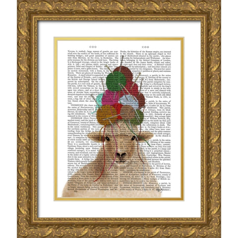 Sheep with Wool Hat, Portrait Book Print Gold Ornate Wood Framed Art Print with Double Matting by Fab Funky