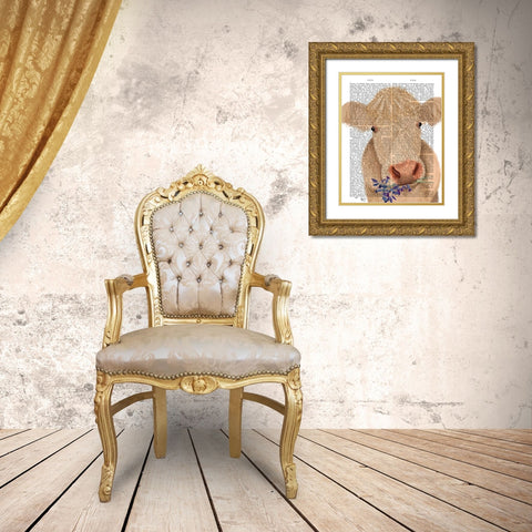 Cow Cream, Bluebells Book Print Gold Ornate Wood Framed Art Print with Double Matting by Fab Funky