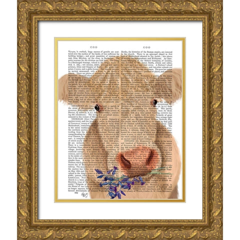 Cow Cream, Bluebells Book Print Gold Ornate Wood Framed Art Print with Double Matting by Fab Funky