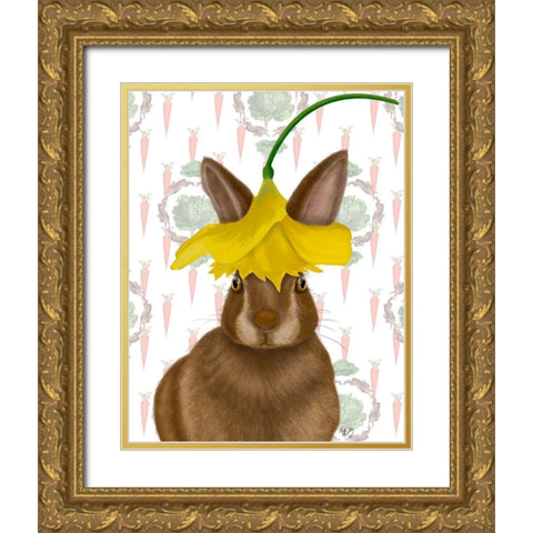 Daffodil Rabbit Gold Ornate Wood Framed Art Print with Double Matting by Fab Funky