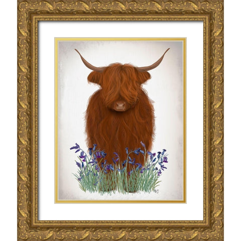 Highland Cow, Bluebell Gold Ornate Wood Framed Art Print with Double Matting by Fab Funky