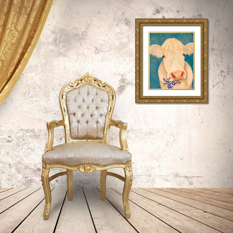 Cow Cream, Bluebells Gold Ornate Wood Framed Art Print with Double Matting by Fab Funky