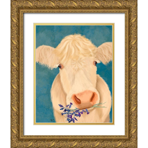 Cow Cream, Bluebells Gold Ornate Wood Framed Art Print with Double Matting by Fab Funky
