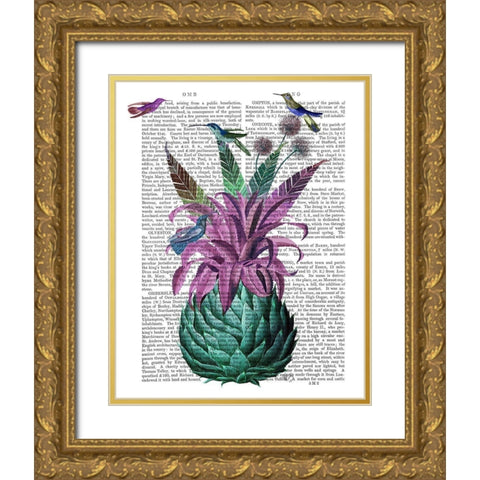 Tropical Artichoke Book Print Gold Ornate Wood Framed Art Print with Double Matting by Fab Funky