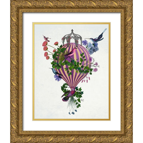 Bird Balloon 1 Gold Ornate Wood Framed Art Print with Double Matting by Fab Funky