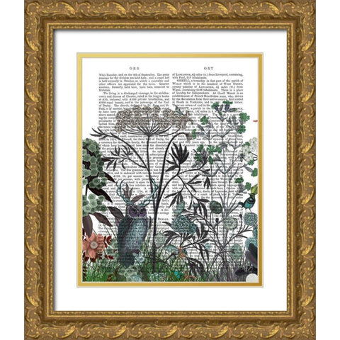 Wildflower Bloom, Owl Book Print Gold Ornate Wood Framed Art Print with Double Matting by Fab Funky