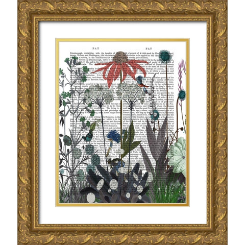 Wildflower Bloom, Ostrich Book Print Gold Ornate Wood Framed Art Print with Double Matting by Fab Funky