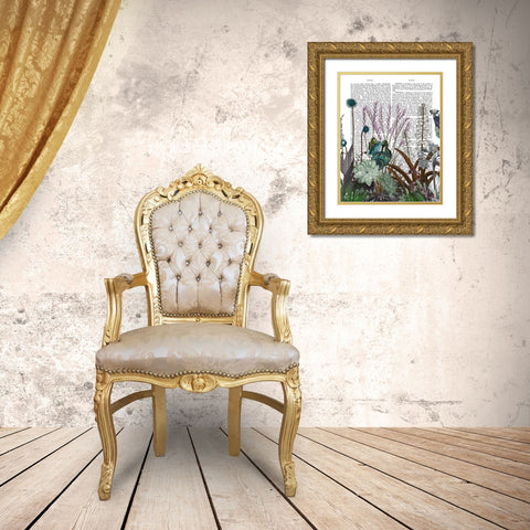 Wildflower Bloom, Snail Bird Book Print Gold Ornate Wood Framed Art Print with Double Matting by Fab Funky