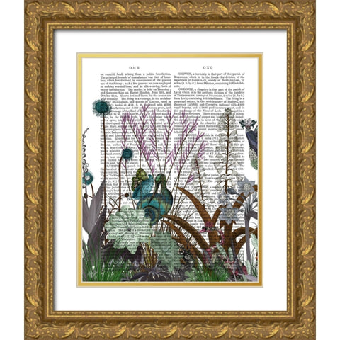 Wildflower Bloom, Snail Bird Book Print Gold Ornate Wood Framed Art Print with Double Matting by Fab Funky