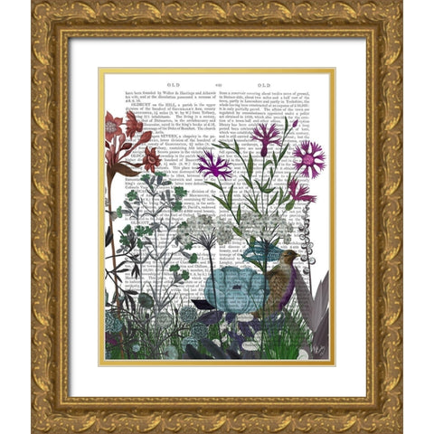 Wildflower Bloom, Partridge Book Print Gold Ornate Wood Framed Art Print with Double Matting by Fab Funky