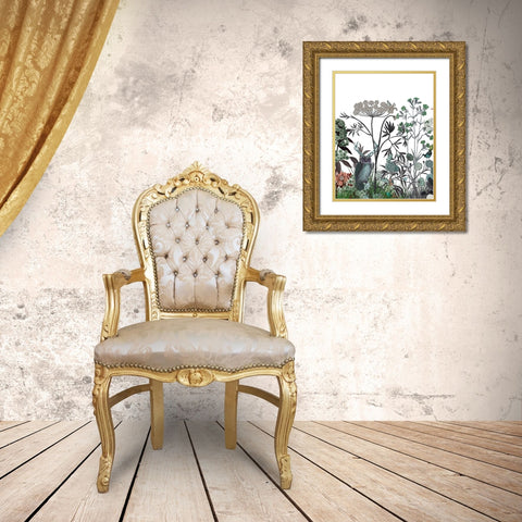 Wildflower Bloom, Owl Gold Ornate Wood Framed Art Print with Double Matting by Fab Funky