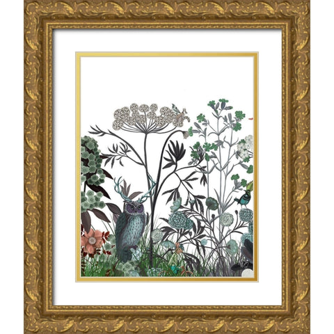 Wildflower Bloom, Owl Gold Ornate Wood Framed Art Print with Double Matting by Fab Funky