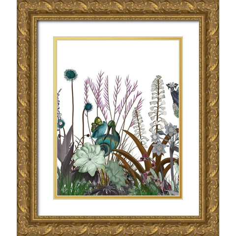 Wildflower Bloom, Snail Bird Gold Ornate Wood Framed Art Print with Double Matting by Fab Funky
