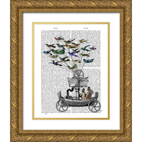 Bird Boat Book Print Gold Ornate Wood Framed Art Print with Double Matting by Fab Funky