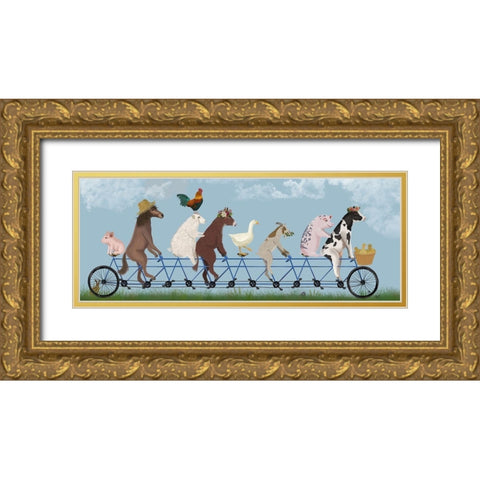 Tandem Farm Animals Gold Ornate Wood Framed Art Print with Double Matting by Fab Funky