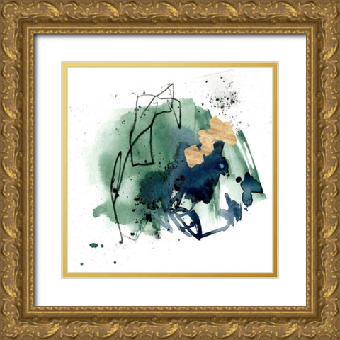 Green Splash Abstract II Gold Ornate Wood Framed Art Print with Double Matting by Parker, Jennifer Paxton