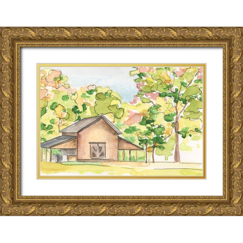 Barn Vista IV Gold Ornate Wood Framed Art Print with Double Matting by Moore, Regina