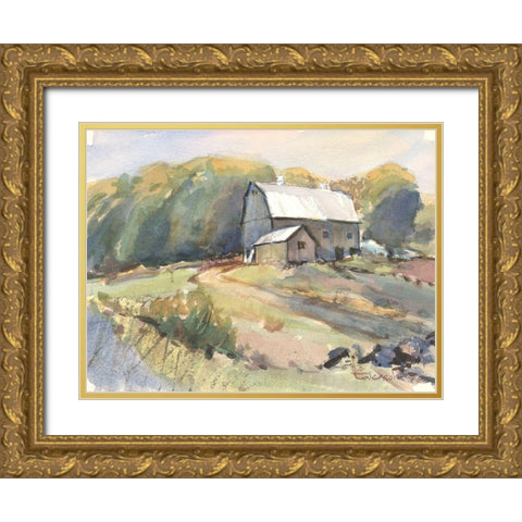 Shaker Farm Somers Connecticut Gold Ornate Wood Framed Art Print with Double Matting by Calcasola, Stephen