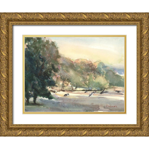 Sunlit Pasture I Gold Ornate Wood Framed Art Print with Double Matting by Calcasola, Stephen