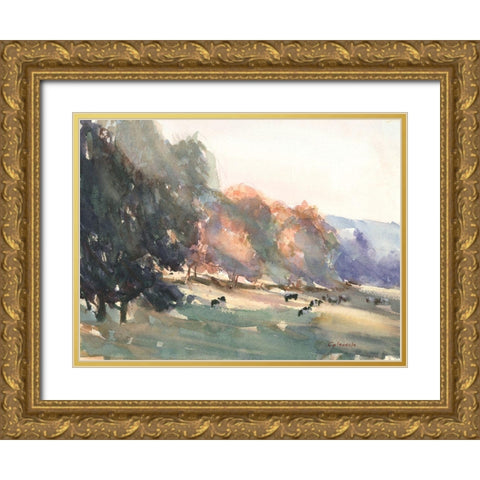 Sunlit Pasture II Gold Ornate Wood Framed Art Print with Double Matting by Calcasola, Stephen