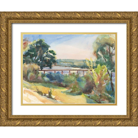 Connecticut River Railroad Bridge Gold Ornate Wood Framed Art Print with Double Matting by Calcasola, Stephen