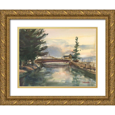 Mill Canal Springfield Massachusetts Gold Ornate Wood Framed Art Print with Double Matting by Calcasola, Stephen