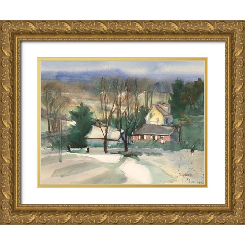 Connecticut Valley Gold Ornate Wood Framed Art Print with Double Matting by Calcasola, Stephen