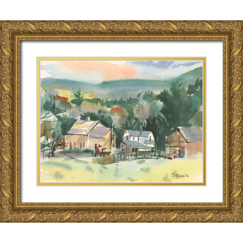 Valley Farm Gold Ornate Wood Framed Art Print with Double Matting by Calcasola, Stephen