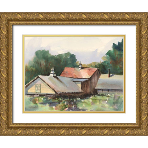 Shaker Barns Gold Ornate Wood Framed Art Print with Double Matting by Calcasola, Stephen