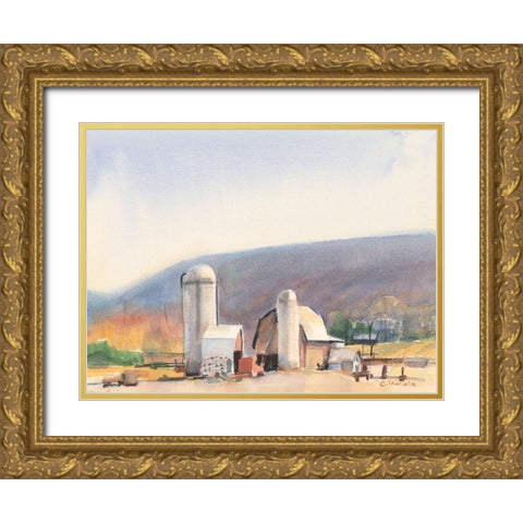 Farm in Ithaca NY Gold Ornate Wood Framed Art Print with Double Matting by Calcasola, Stephen