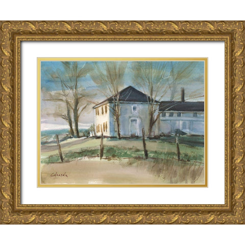 Old Colonial in Ellington Connecticut Gold Ornate Wood Framed Art Print with Double Matting by Calcasola, Stephen