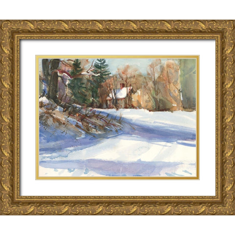 Snow Shadows Gold Ornate Wood Framed Art Print with Double Matting by Calcasola, Stephen