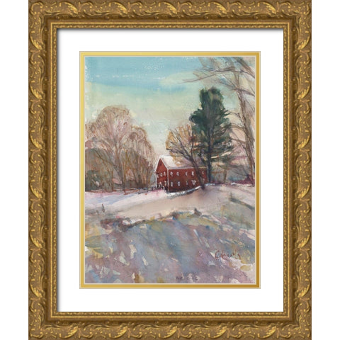 Historic Red Barn in Worthington Massachusetts Gold Ornate Wood Framed Art Print with Double Matting by Calcasola, Stephen